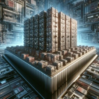An AI generated image of a big apartment block that appears to be inside a computer.